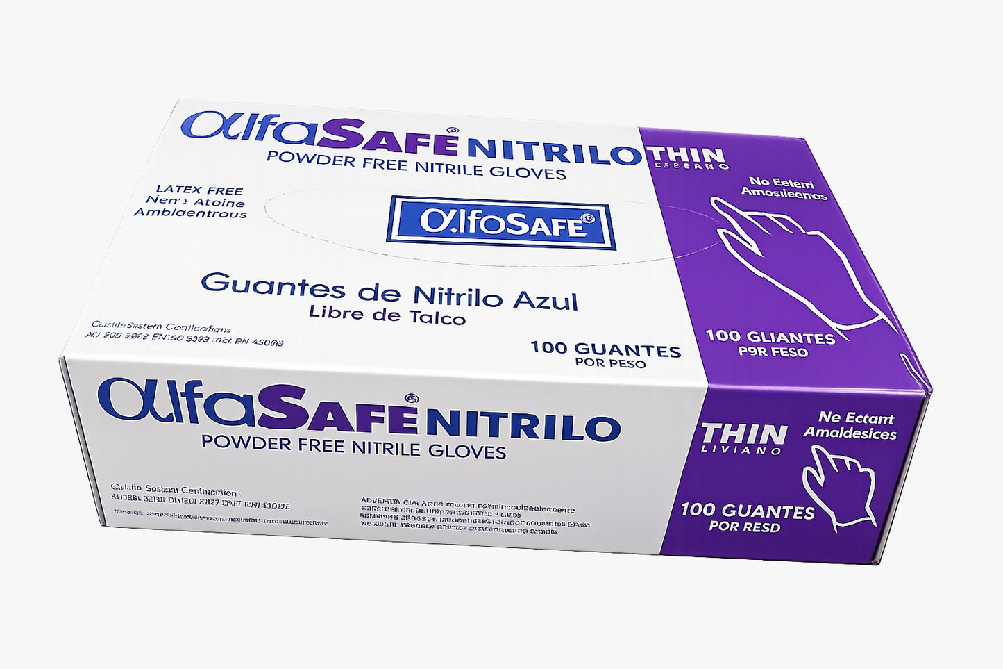 Guante de nitrilo talla S, M y L Color azul